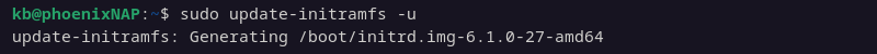 sudo update-initramfs -u terminal output