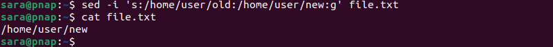 Terminal output for changing a delimiter with sed