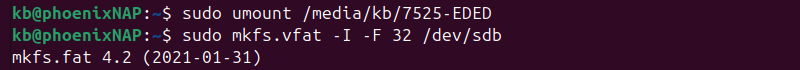 umount and format fat32 device terminal output