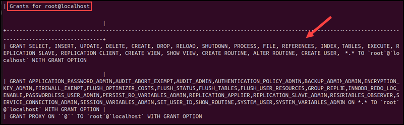 Using a stored MySQL procedure to display user privileges.