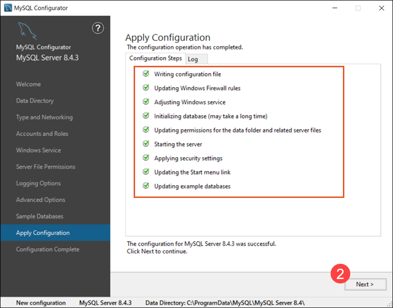 Apply MySQL configuration in Windows.