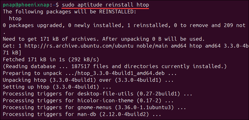 Using the aptitude tool to reinstall packages on Ubuntu and Debian.