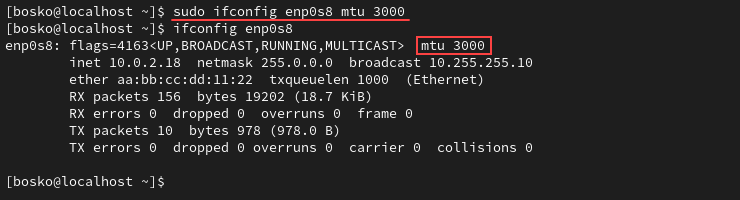 Changing the MTU value with ifconfig to increase data transfer rate.