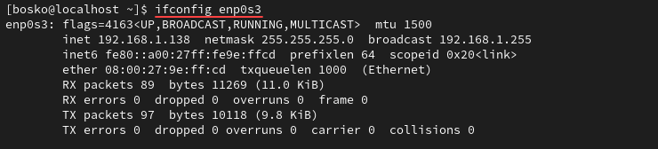 Using ifconfig to check a particular network interface.