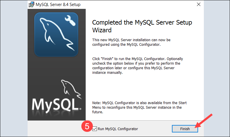 Complete MySQL Server installation and launch MySQL Configurator.