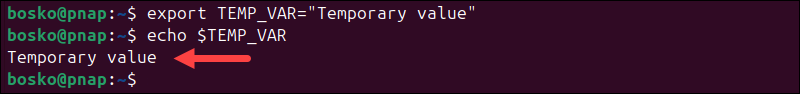 Creating a temporary environment variable in Linux. 