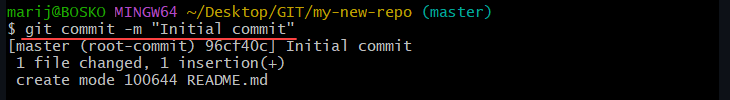 Creating the first commit in Git.