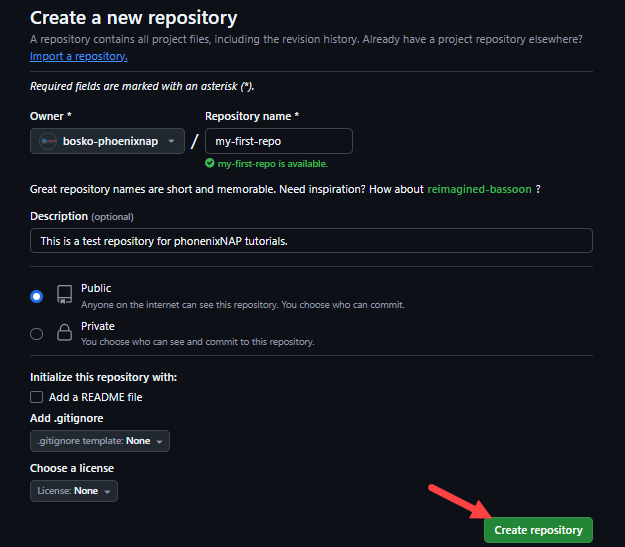 Entering repository details.