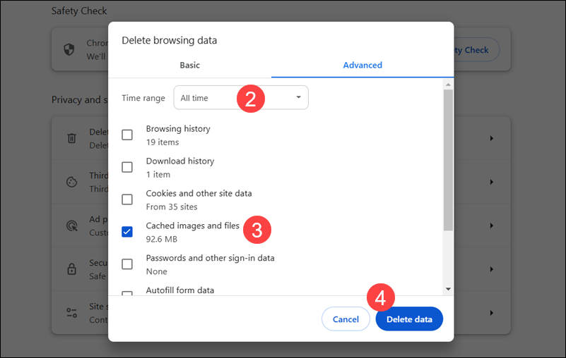 Delete browsing data in Chrome.