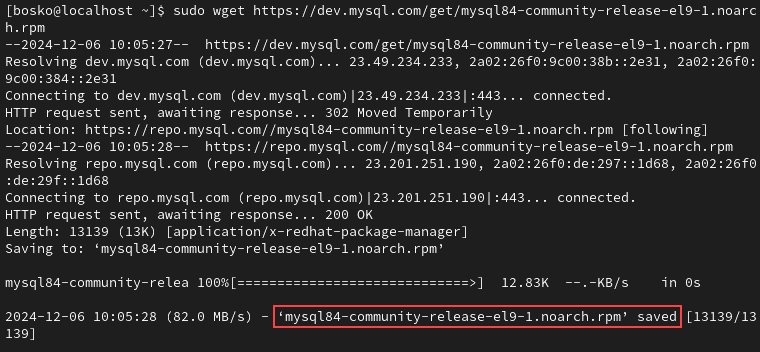 Download MySQL yum repository to Rocky Linux.