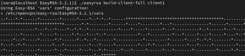 ./easyrsa build-client-full client1 terminal output