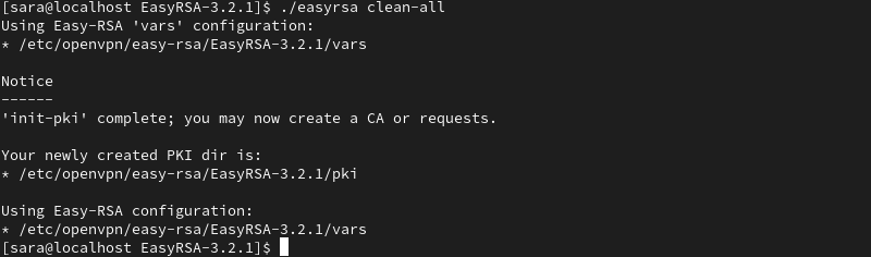 ./easyrsa clean-all terminal output