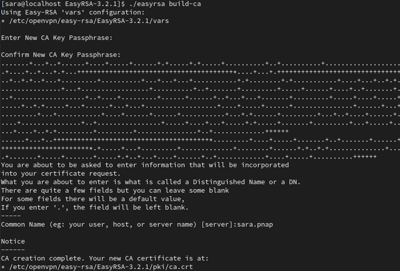 ./easyrsa build-ca terminal output