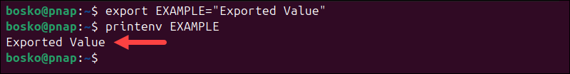 Exporting a variable using the export command.