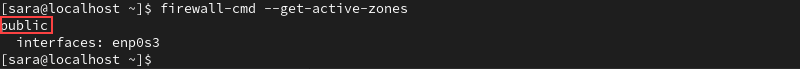 firewall-cmd --get-active-zones terminal output