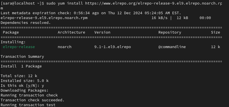 yum install https://www.elrepo.org/elrepo-release-9.el9.elrepo.noarch.rpm terminal output