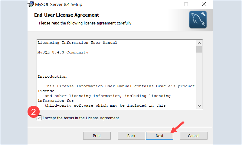 Accept MySQL License Agreement.