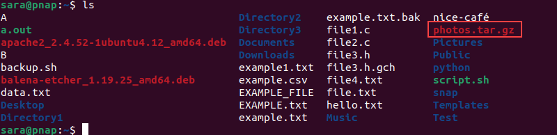 ls terminal output