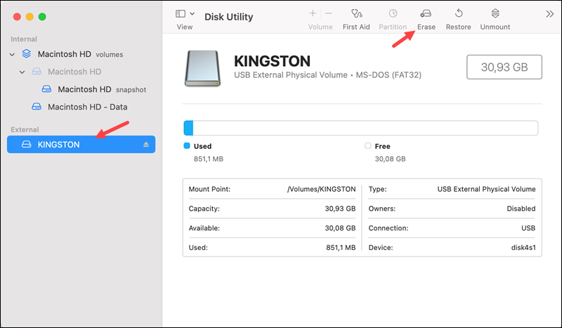 macOS USB drive erase