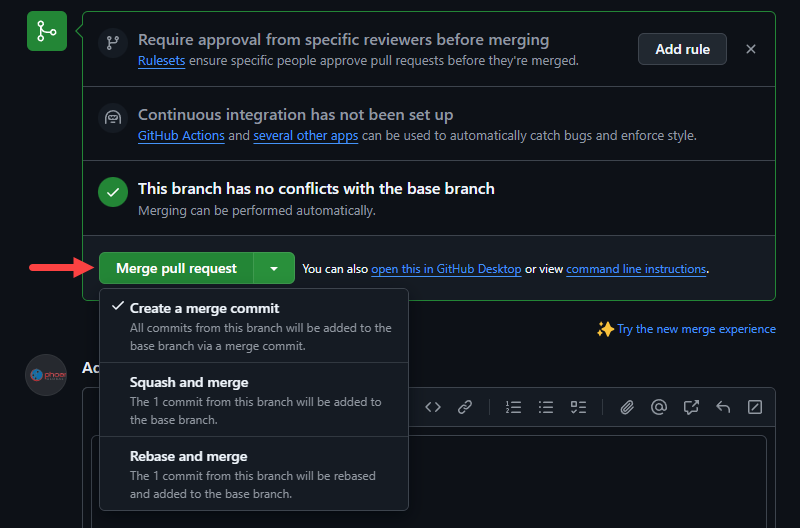 Merging the pull request on GitHub.