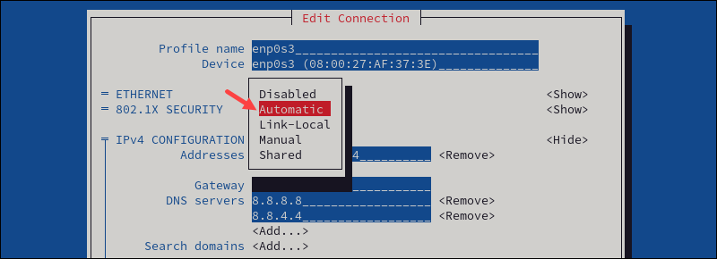 NetworkManager TUI automatic