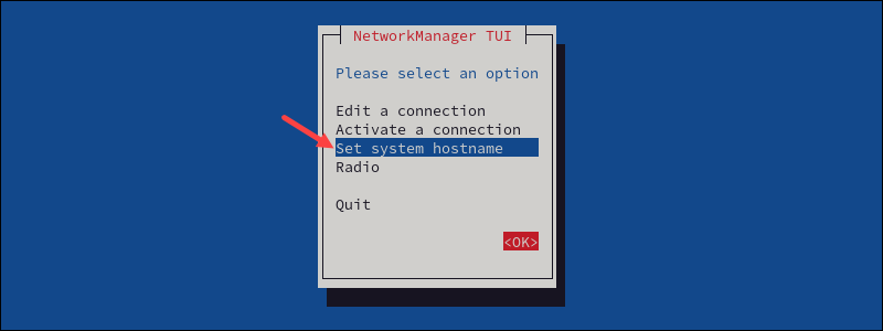 NetworkManager TUI set system hostname