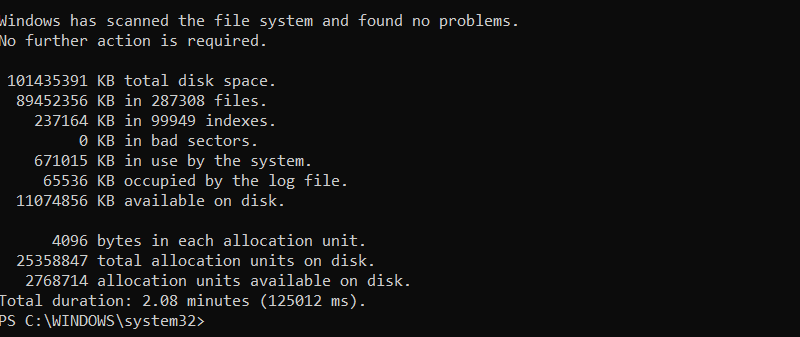 No errors found PowerShell output