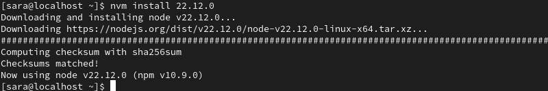 nvm install 22.12.0 terminal output