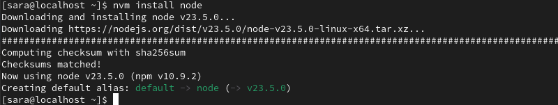 nvm install node terminal output