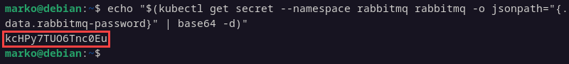 Printing the RabbitMQ password in the shell output.