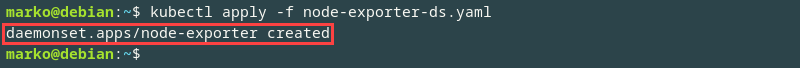 Confirmation that the daemon based on the YAML file has been successfully created.