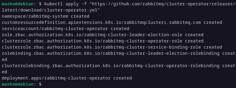 Deploying the RabbitMQ cluster operator.