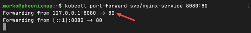 Port forwarding of the local port 8080 to the resource port 80.