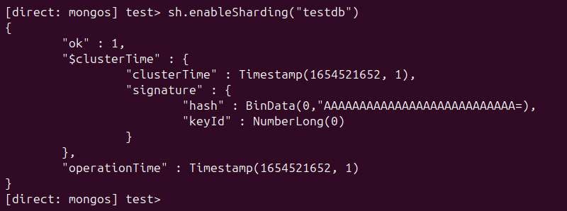 Enabling sharding for a database in MongoDB.
