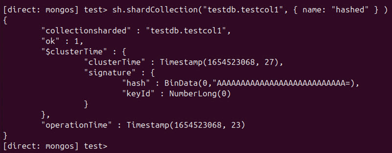 Hashed collection sharding in MongoDB.