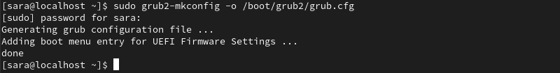 sudo grub2-mkconfig -o /boot/grub2/grub.cfg terminal output