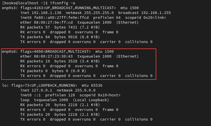 Using ifconfig with -a option to see both active and inactive interfaces on Rocky Linux.