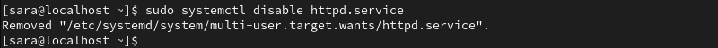 sudo systemctl disable httpd.service terminal output