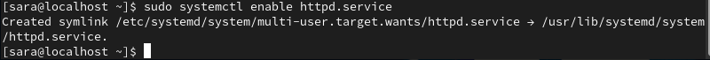 sudo systemctl enable httpd.service terminal output