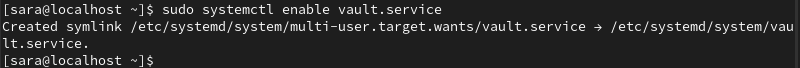 sudo systemctl enable vault.service terminal output