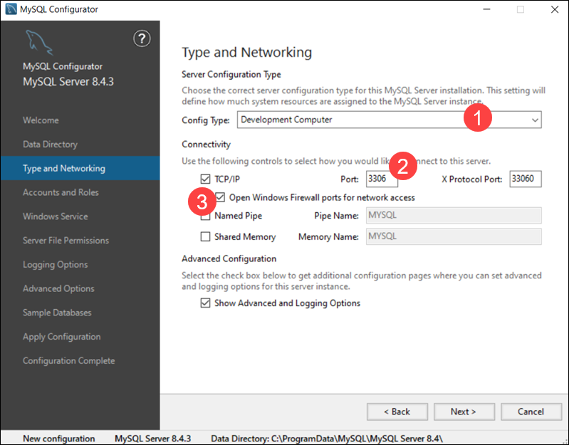 Set MySQL port number in Windows.