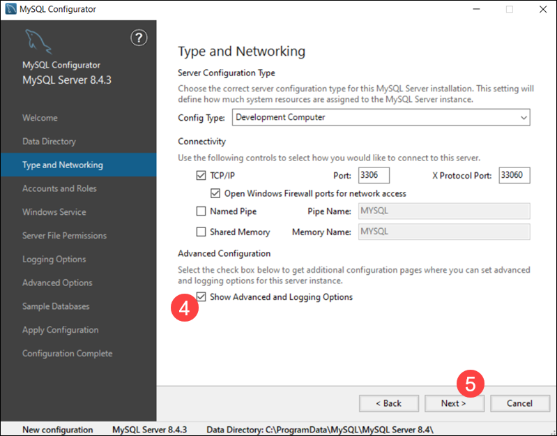 Enable MySQL logging in Windows.