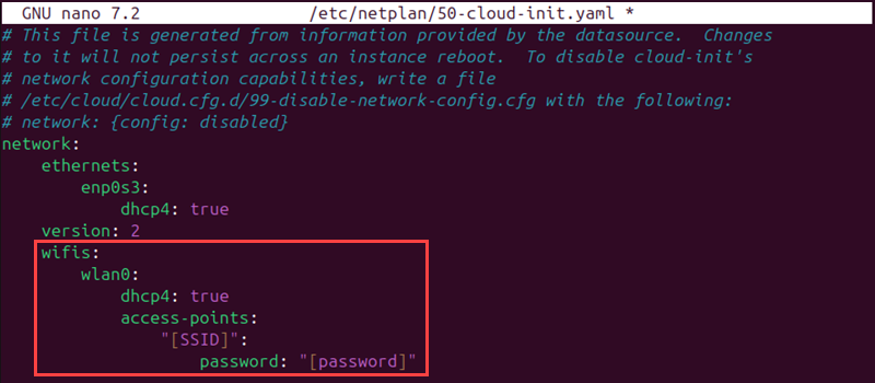 Ubuntu netplan wifis settings Raspberry Pi