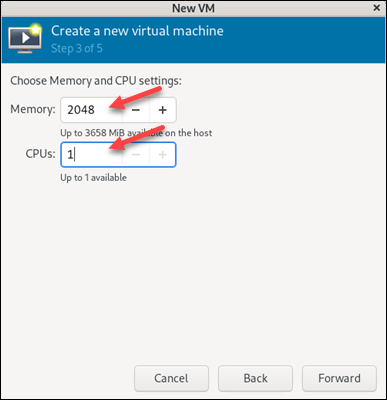 VM manager memory and CPU