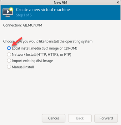 VM manager new connection KVM ISO