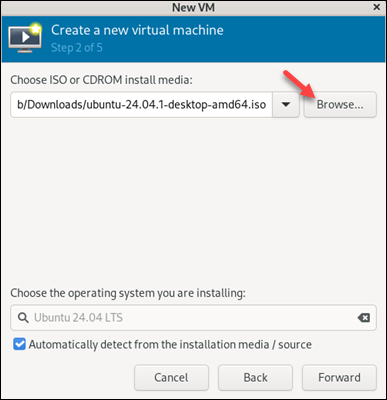 VM manager new VM choose ISO