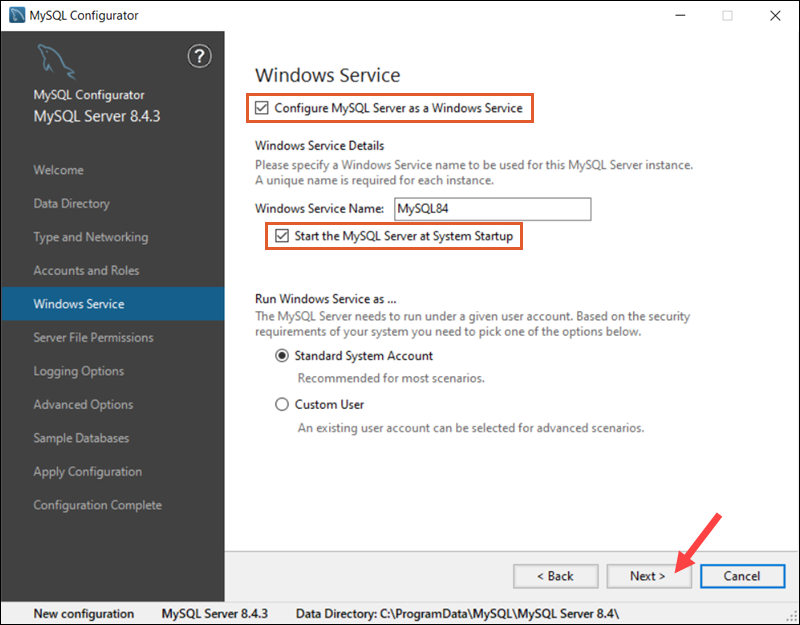 Configure MySQL as Windows Service.