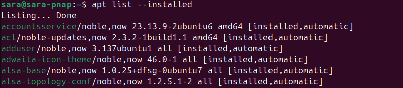 apt list --installed terminal output