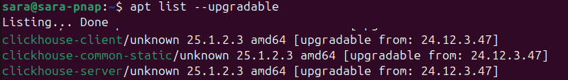 apt list --upgradable terminal output