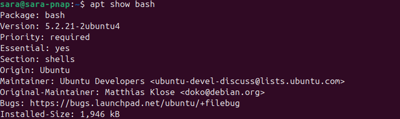 apt show bash terminal output